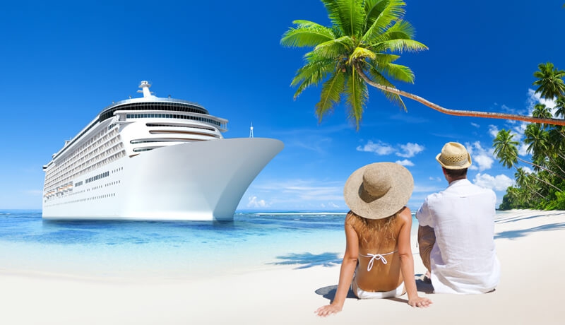 Couple looking out near cruise ship