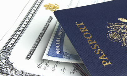 valuable paper documents of certificate and social security card and passport