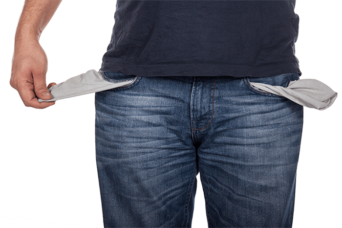 jeans with pockets turned out in need of a personal loan