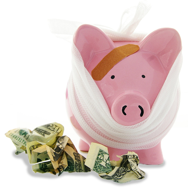 piggy bank with bandages and money to represent a HSA account